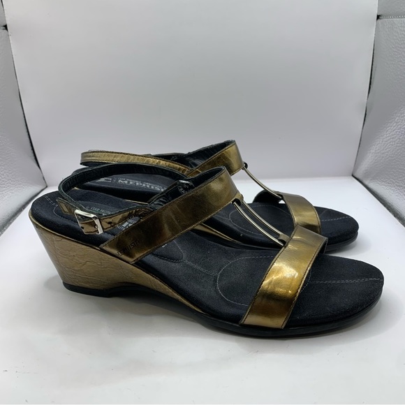 Mephisto Shoes - Mephisto Straps Wedge Sandals Leather Gold Embossed Women’s EU 40 US 9-9.5